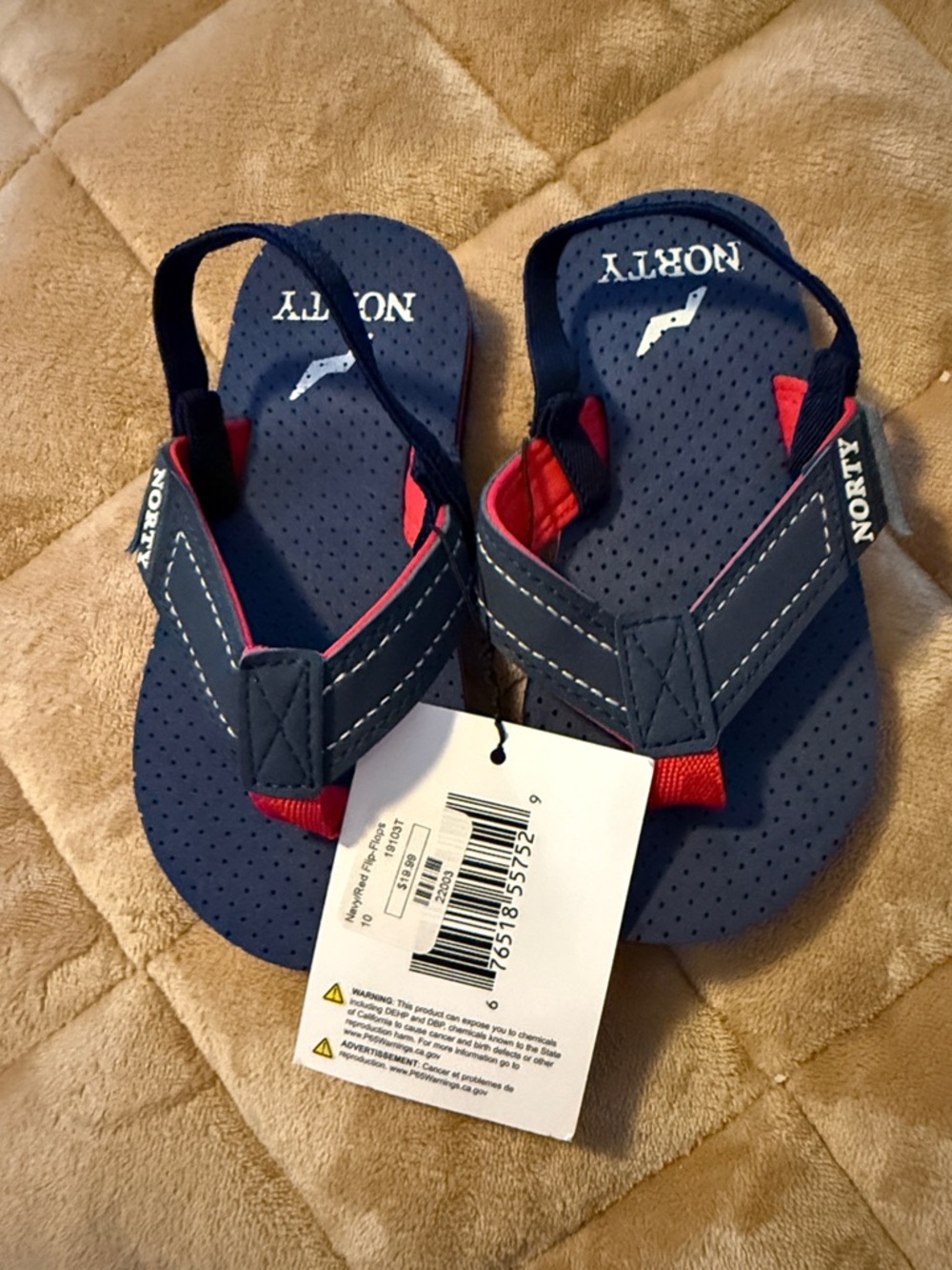NORTY Kids Navy & Red Toe-Back Sandals